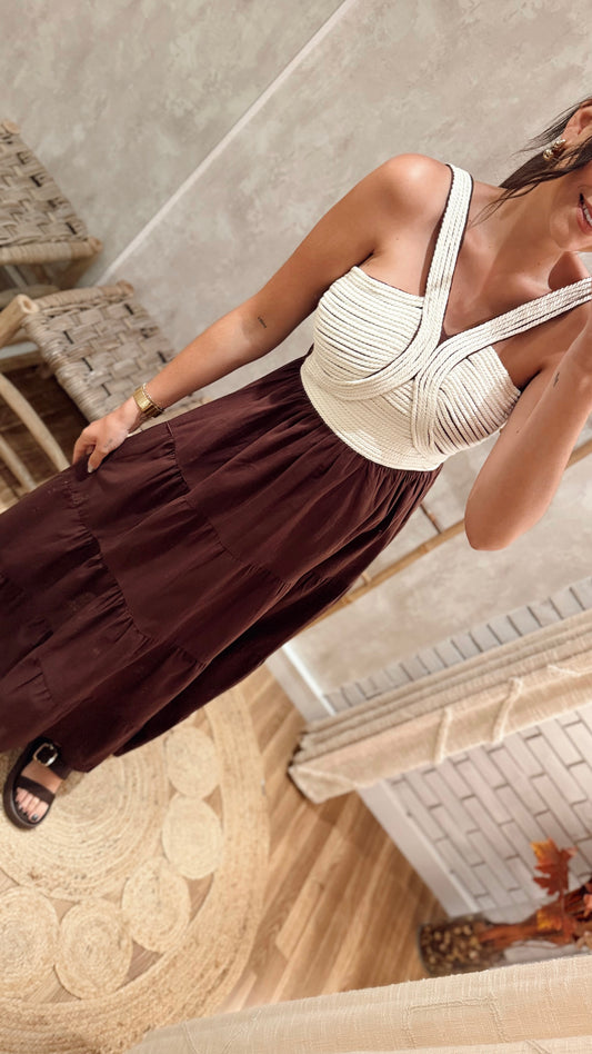 Vestido Comprido em Algodão com Detalhe em Corda