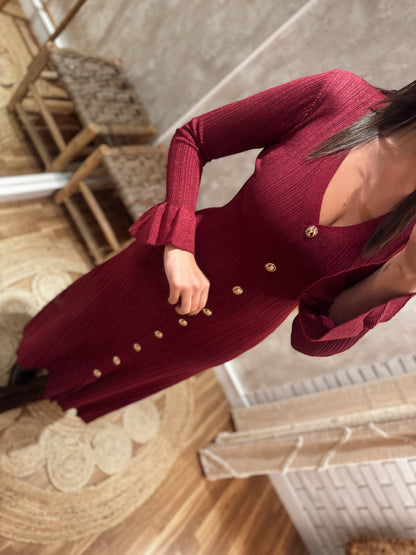 Vestido midi em malha canelada com delicados fios de brilho incorporados