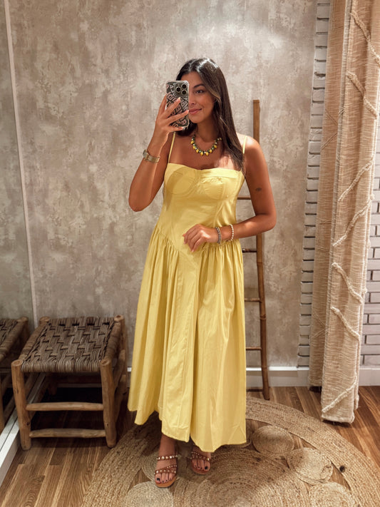 Vestido c/ efeito corpete - Amarelo