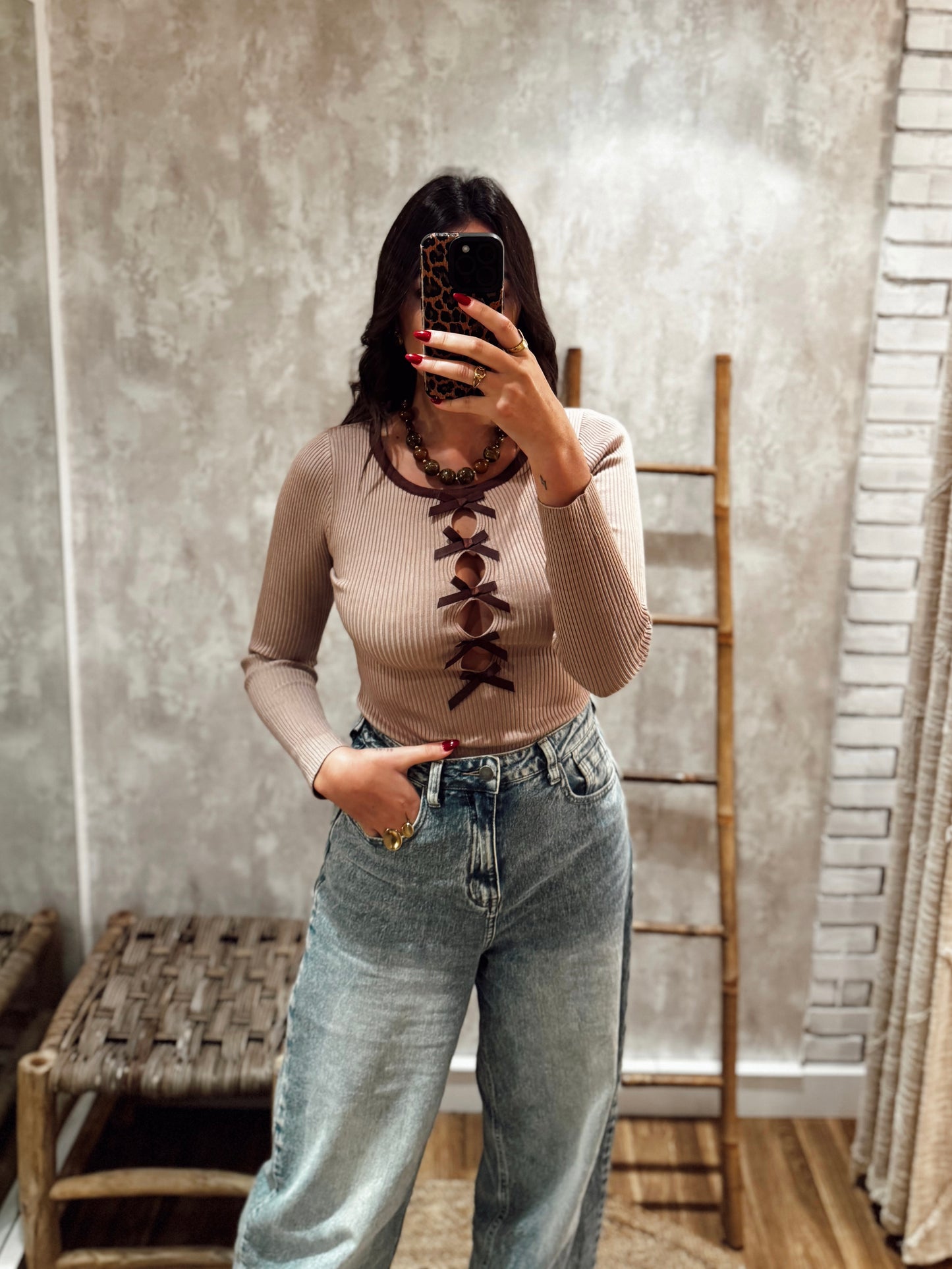 Body em malha canelada c/laços