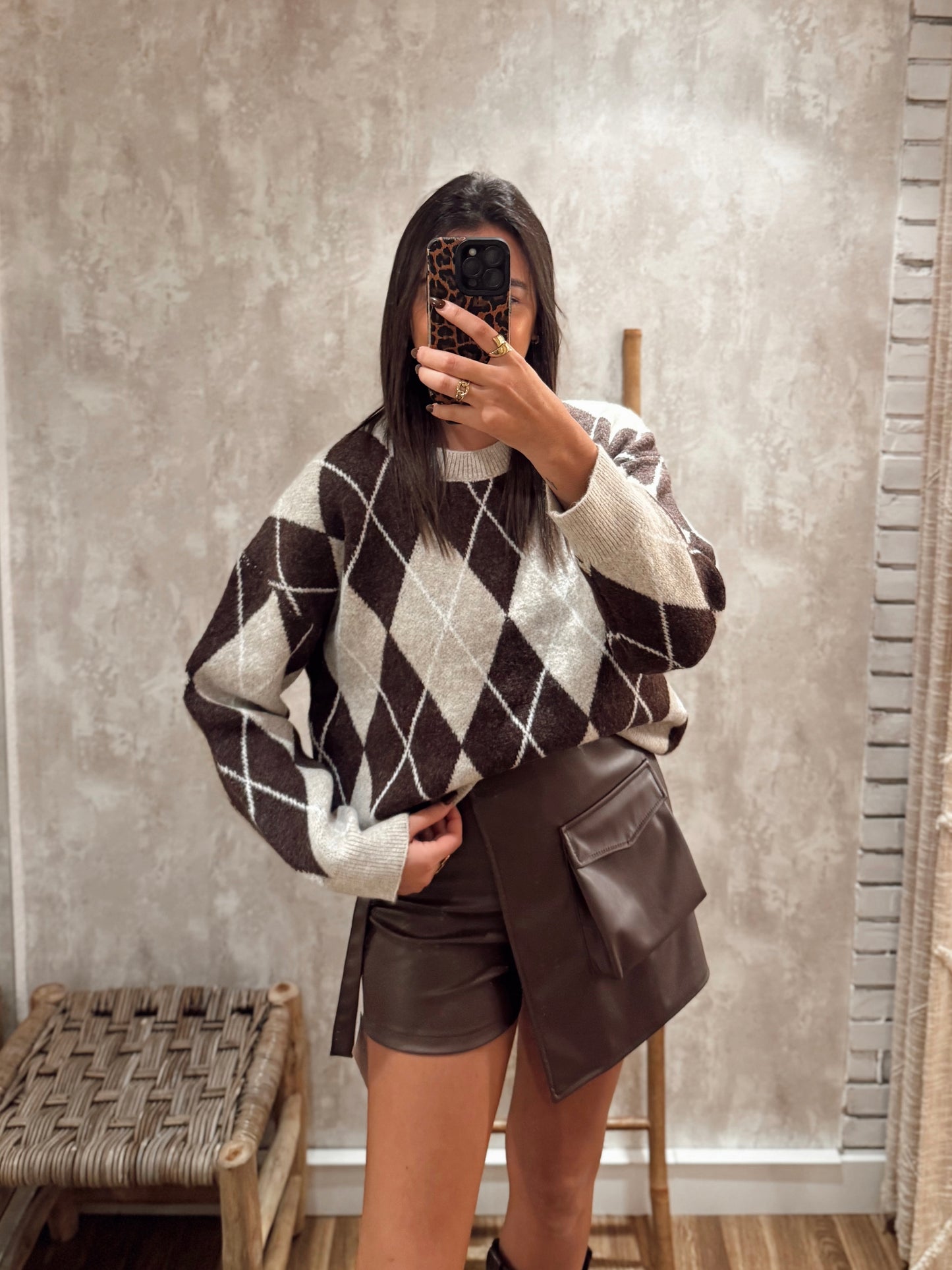 Camisola malha c/padrão de losangos