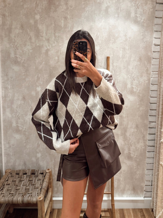 Camisola malha c/padrão de losangos