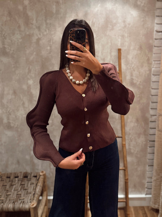 Chaqueta de punto acanalado con detalle de mangas estructuradas - Mochy