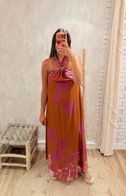 Vestido Comprido Estampado Tropical