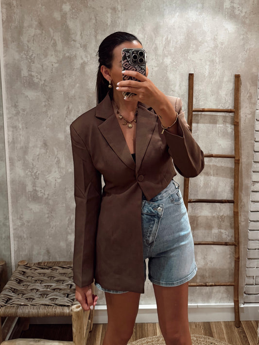 Blazer Assimétrico Mochy - Castanho