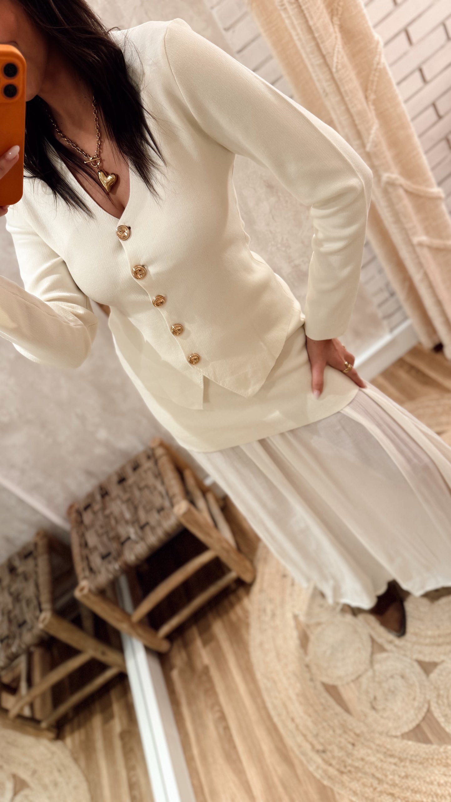 Conjunto Cardigan + Saia em Malha