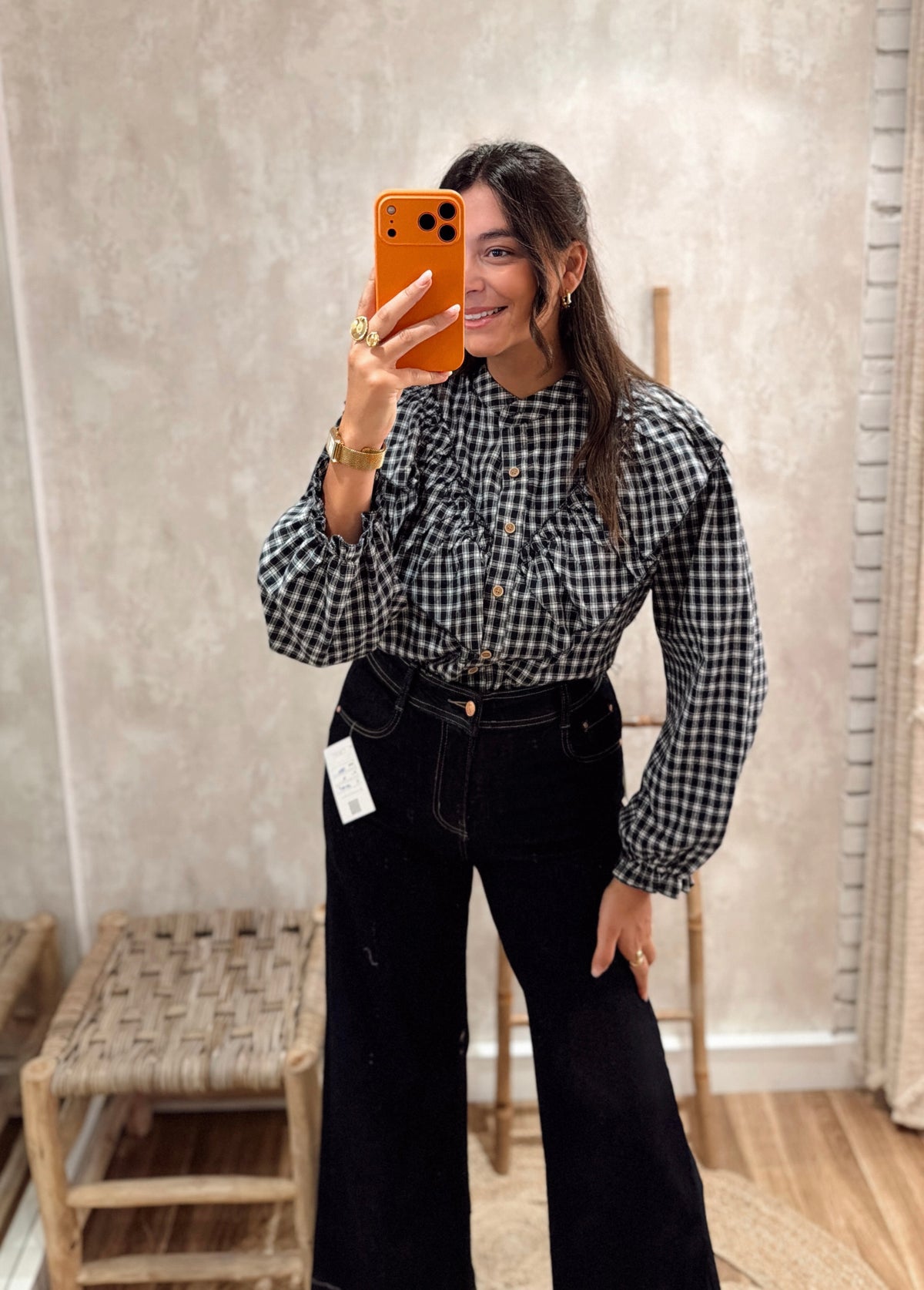 Camisa Xadrez com Folhos