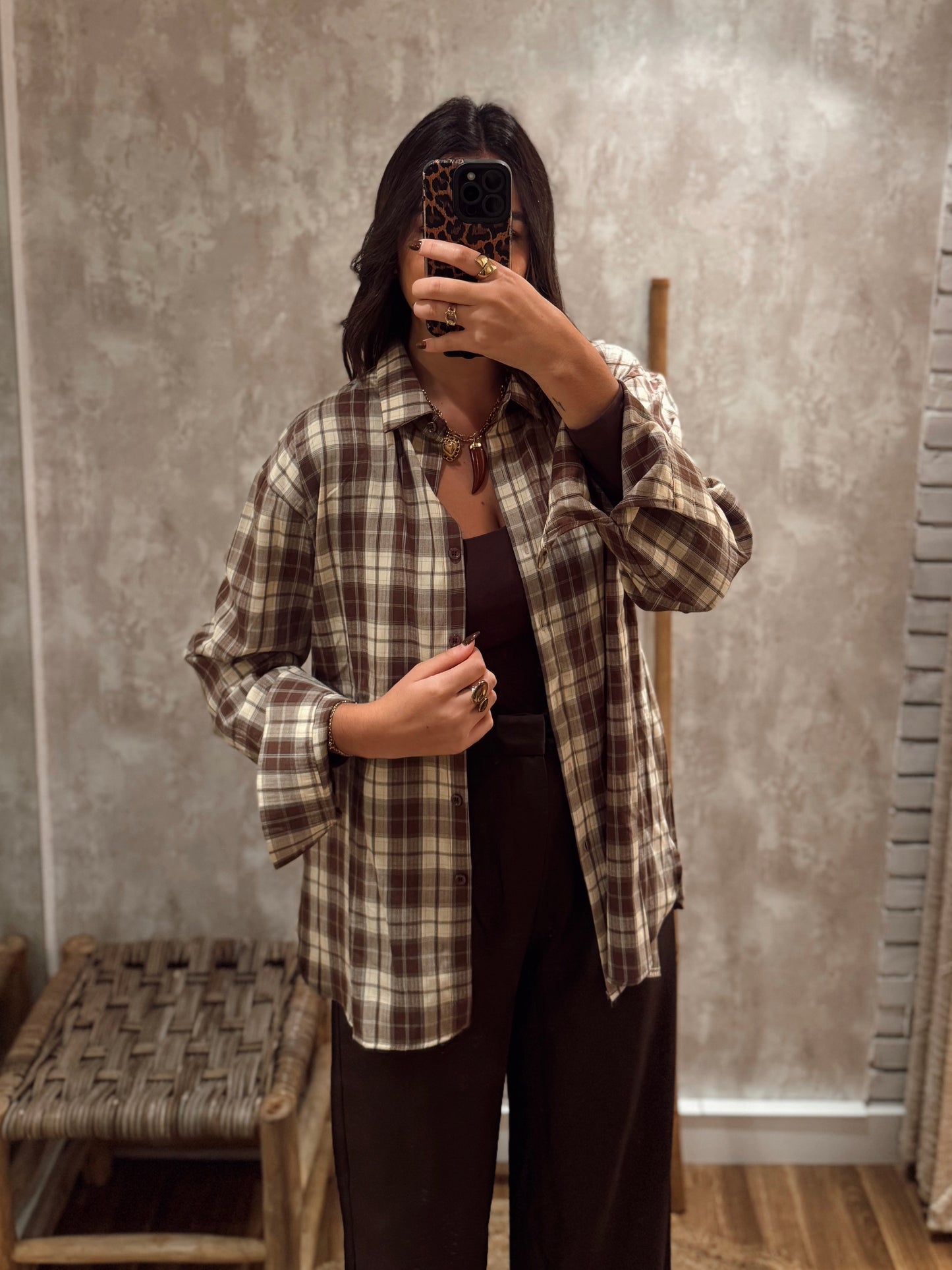 Camisa em tecido leve c/padrão xadrez