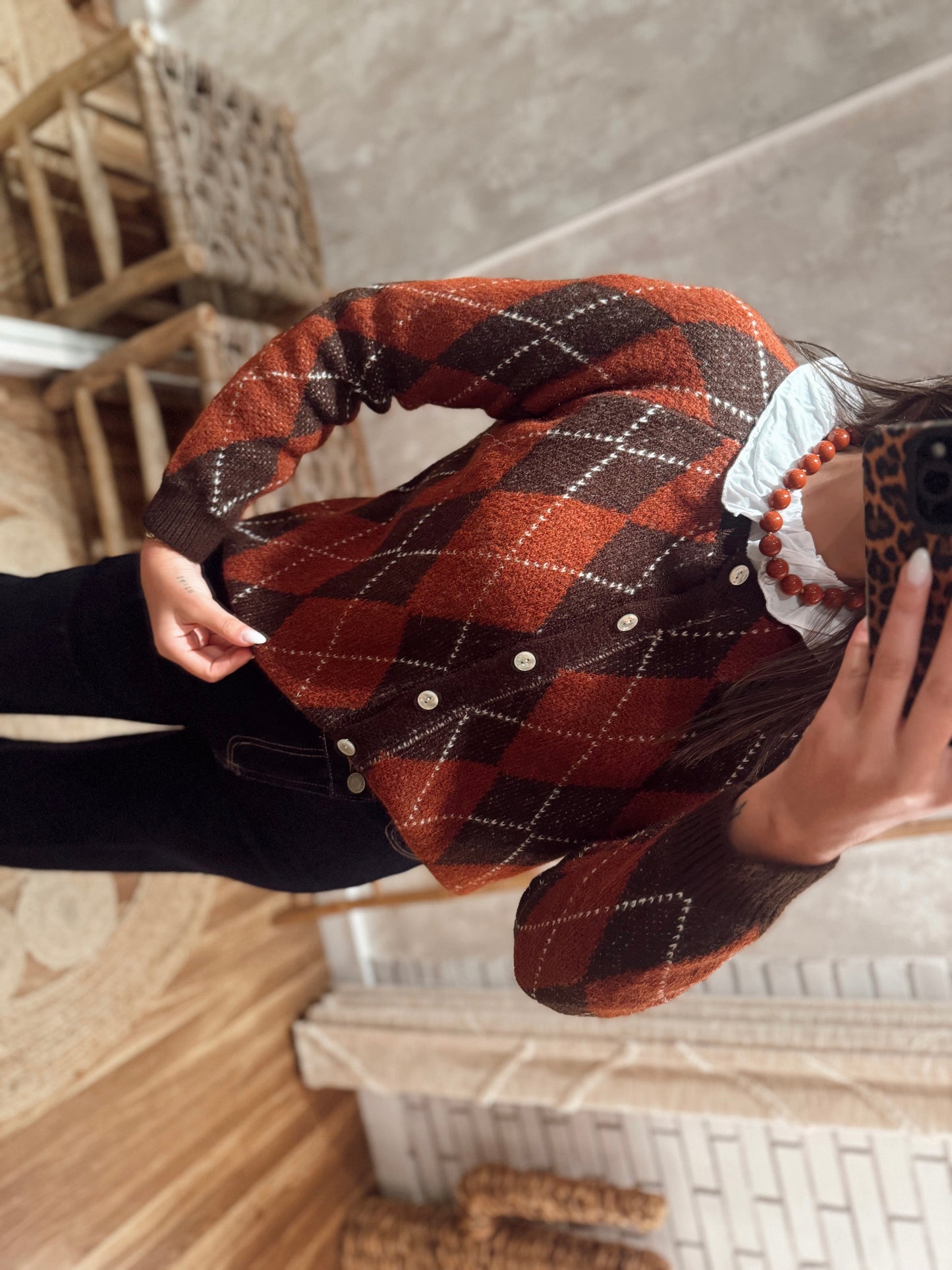 Cardigan em malha com padrão losangos