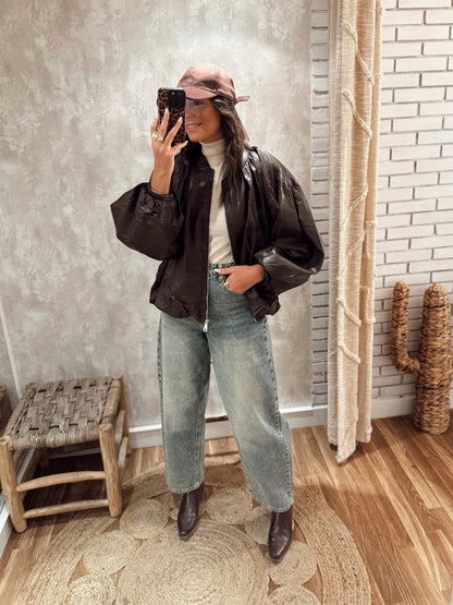 Casaco em Napa castanho c/mangas abalodada