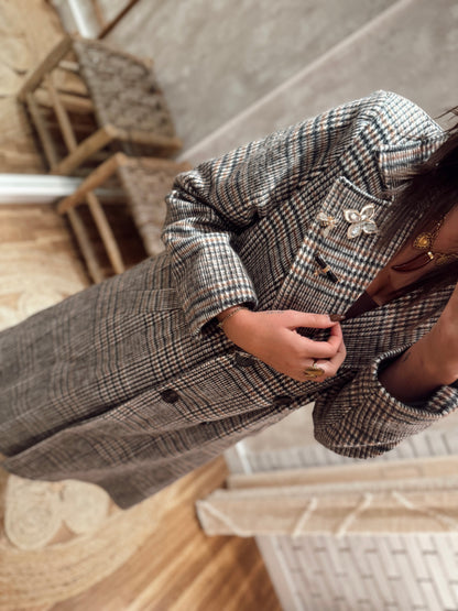 Casaco Clássico em Fazenda com Alfinetes Removíveis- preto/branco/castanho