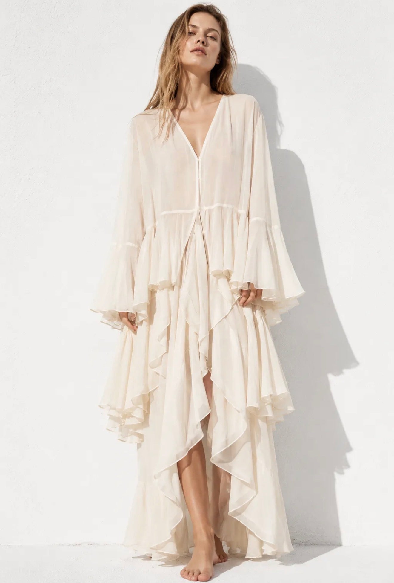 Vestido Fluido com Folhos- Mochy