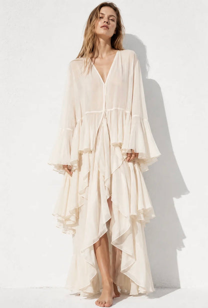 Vestido Fluido com Folhos- Mochy