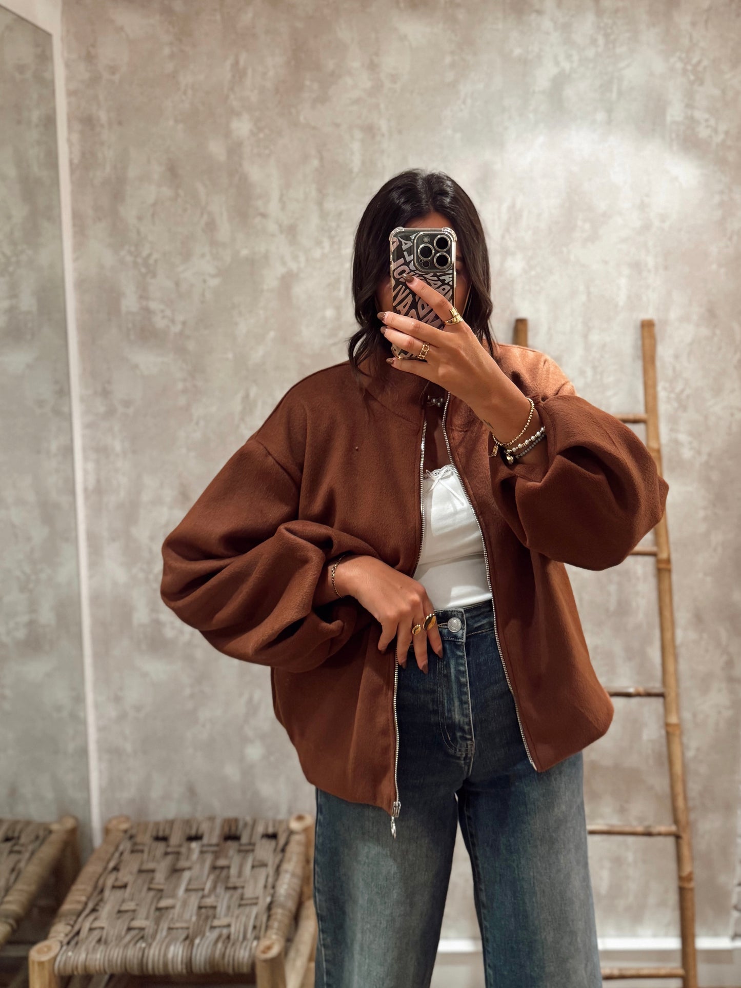 Bomber com mangas abalonadas - Castanho