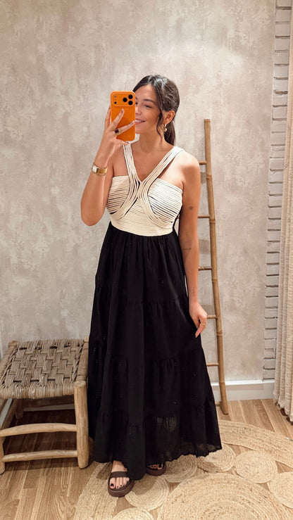 Vestido Comprido em Algodão com Detalhe em Corda