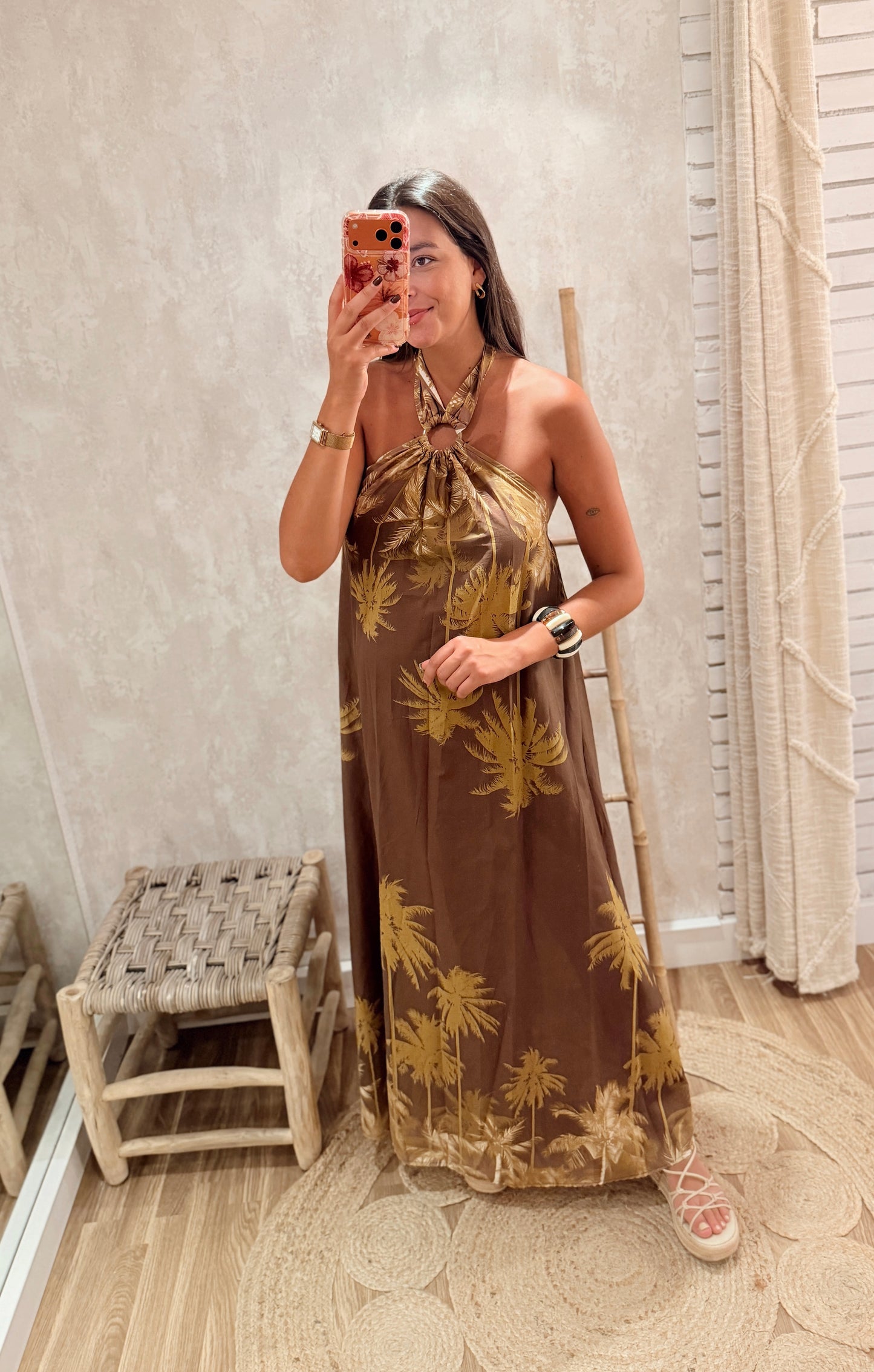 Vestido Comprido Estampado Tropical