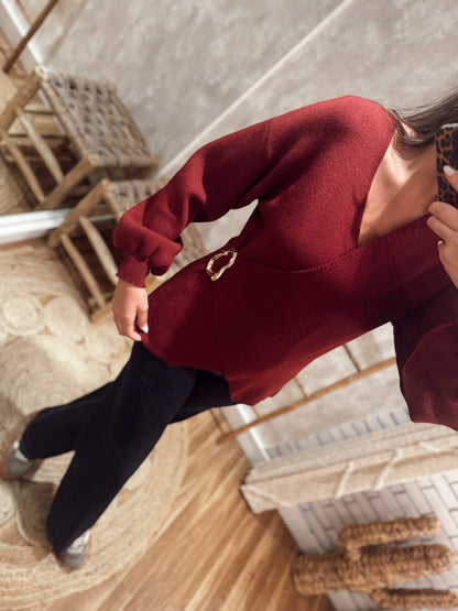 Camisola em malha com efeito trespasse