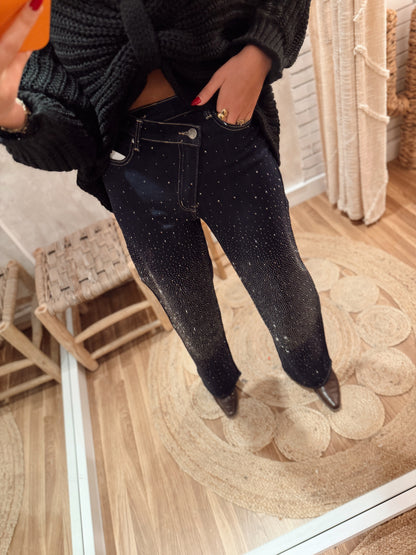 Jeans de ganga escuro c/brilhos