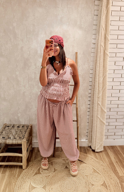 Conjunto Vichy com Calças Balloon