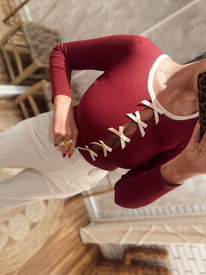 Body em malha canelada c/laços