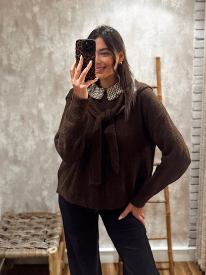 Camisola de malha com efeito de sobreposição nos ombros