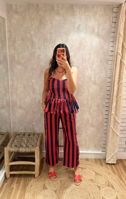 Conjunto Top e Calças às Riscas