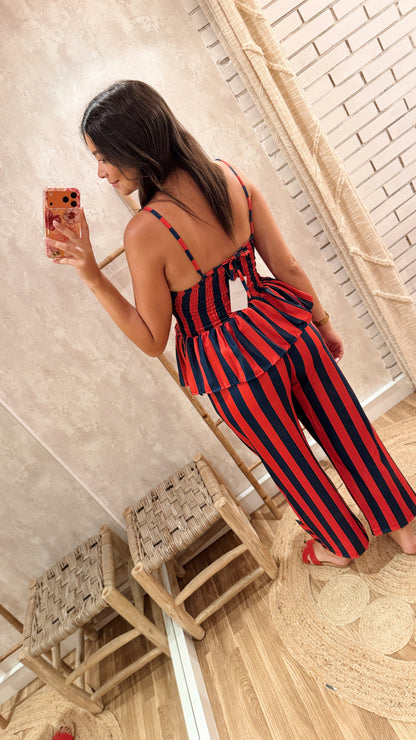 Conjunto Top e Calças às Riscas