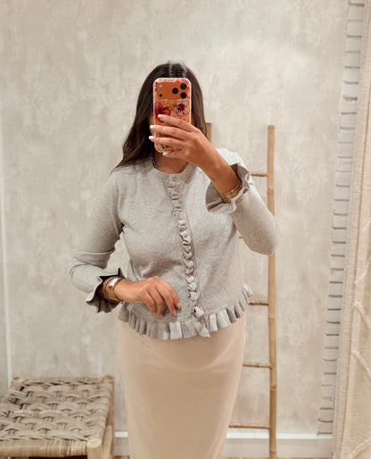 Cardigan de Malha com Folhos