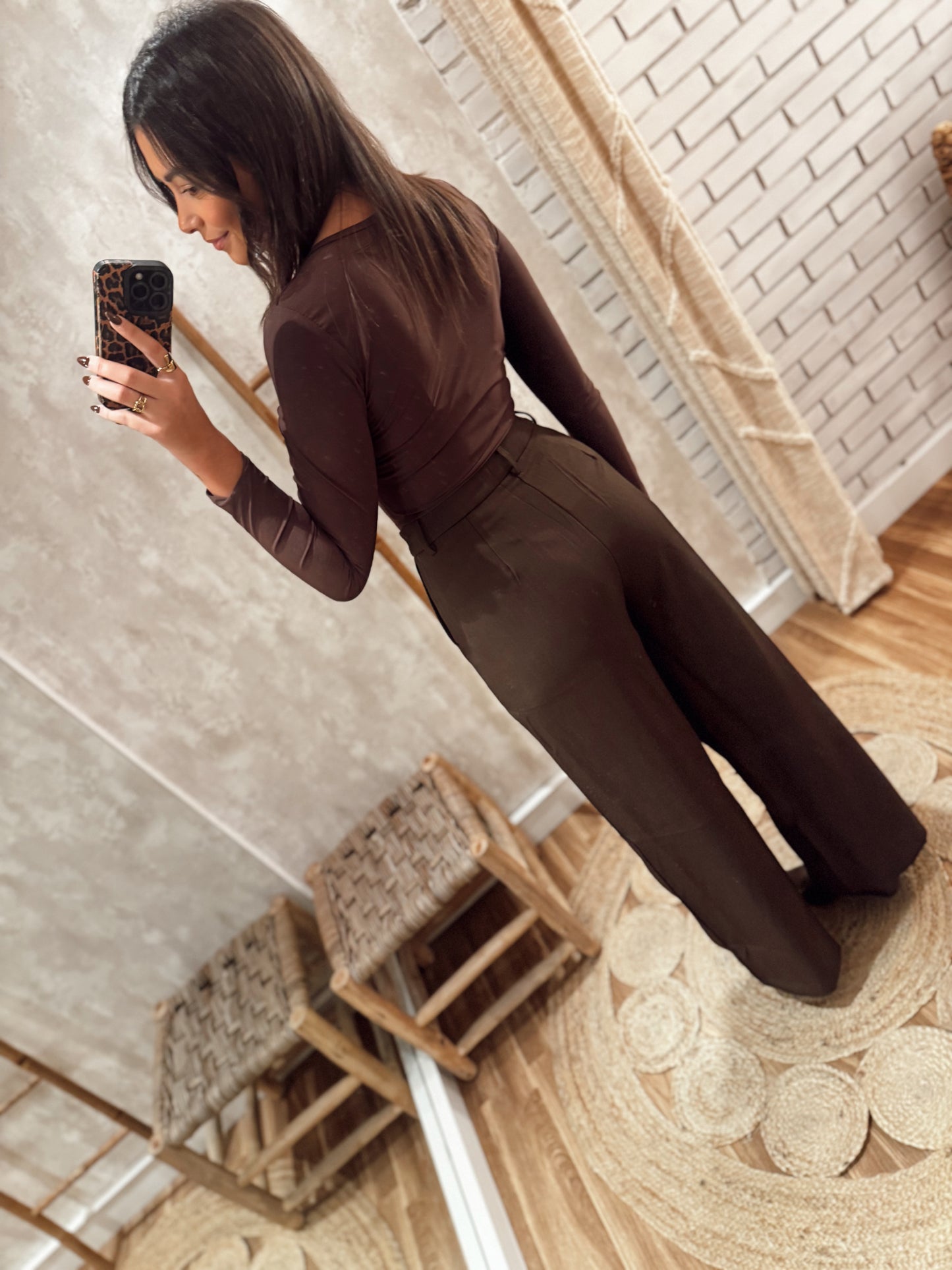 Calças de alfaiataria castanhas