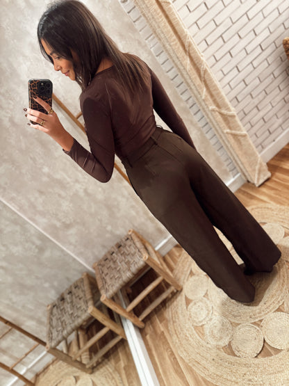 Calças de alfaiataria castanhas