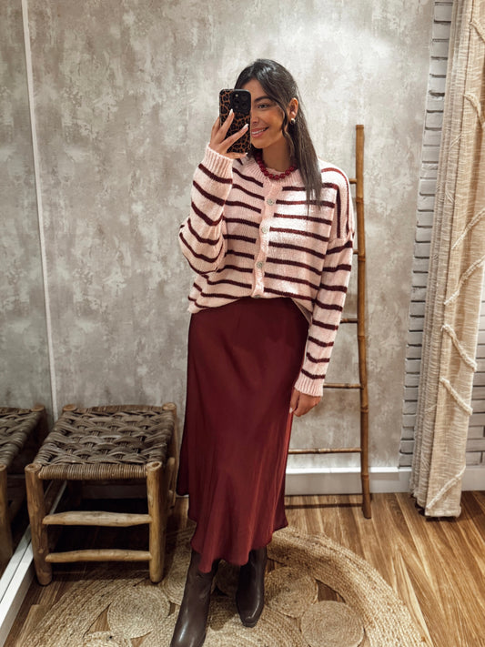 Cardigan em malha listado