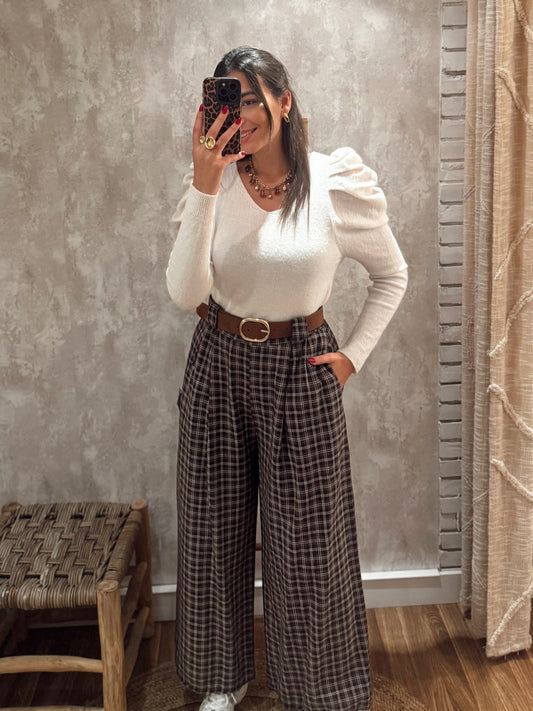 Calças largas xadrez c/cinto