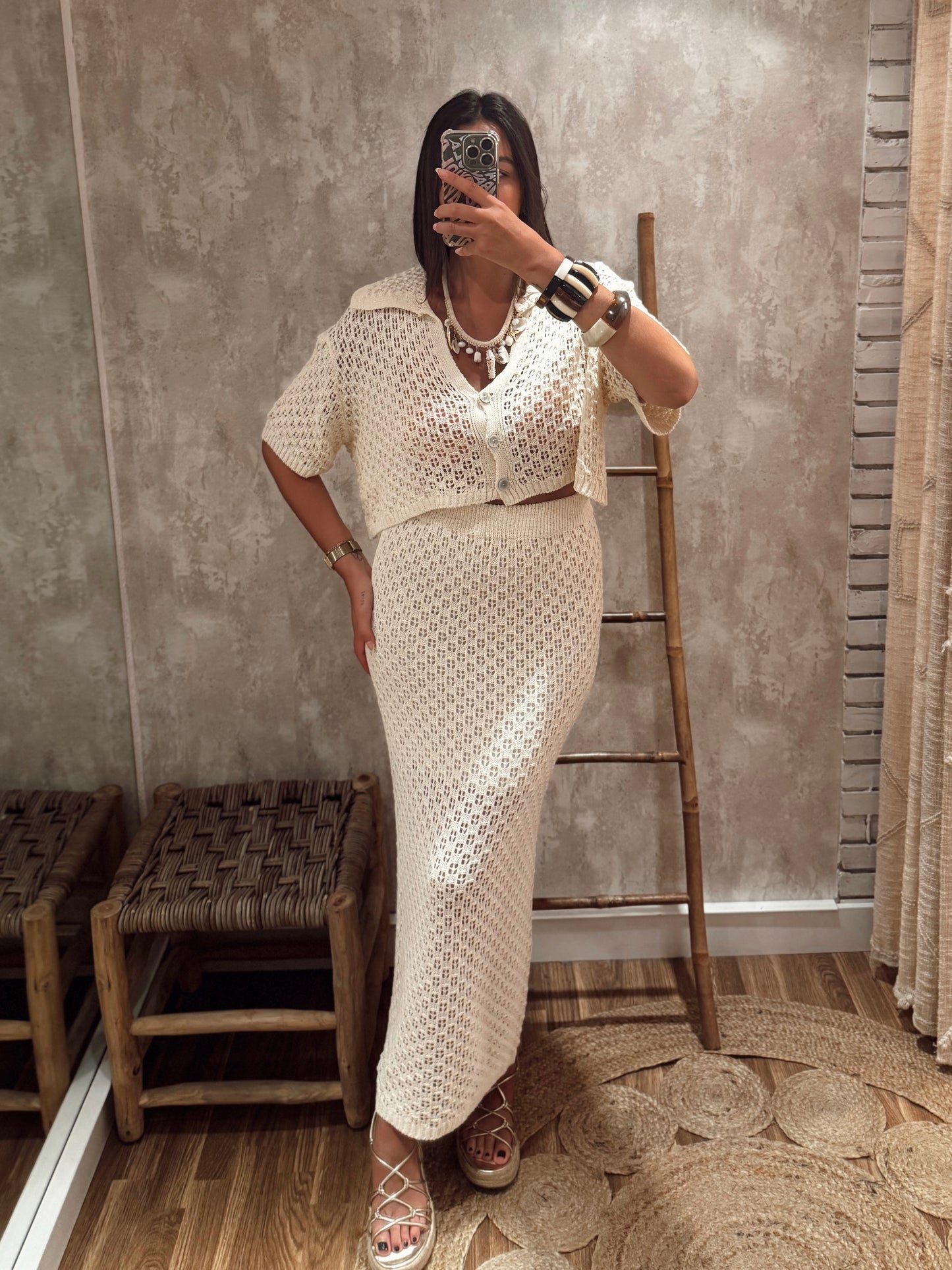 Conjunto de crochet beige