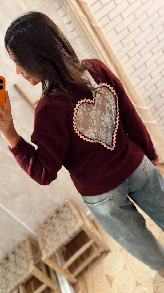 Cardigan de Malha com Coração em Renda