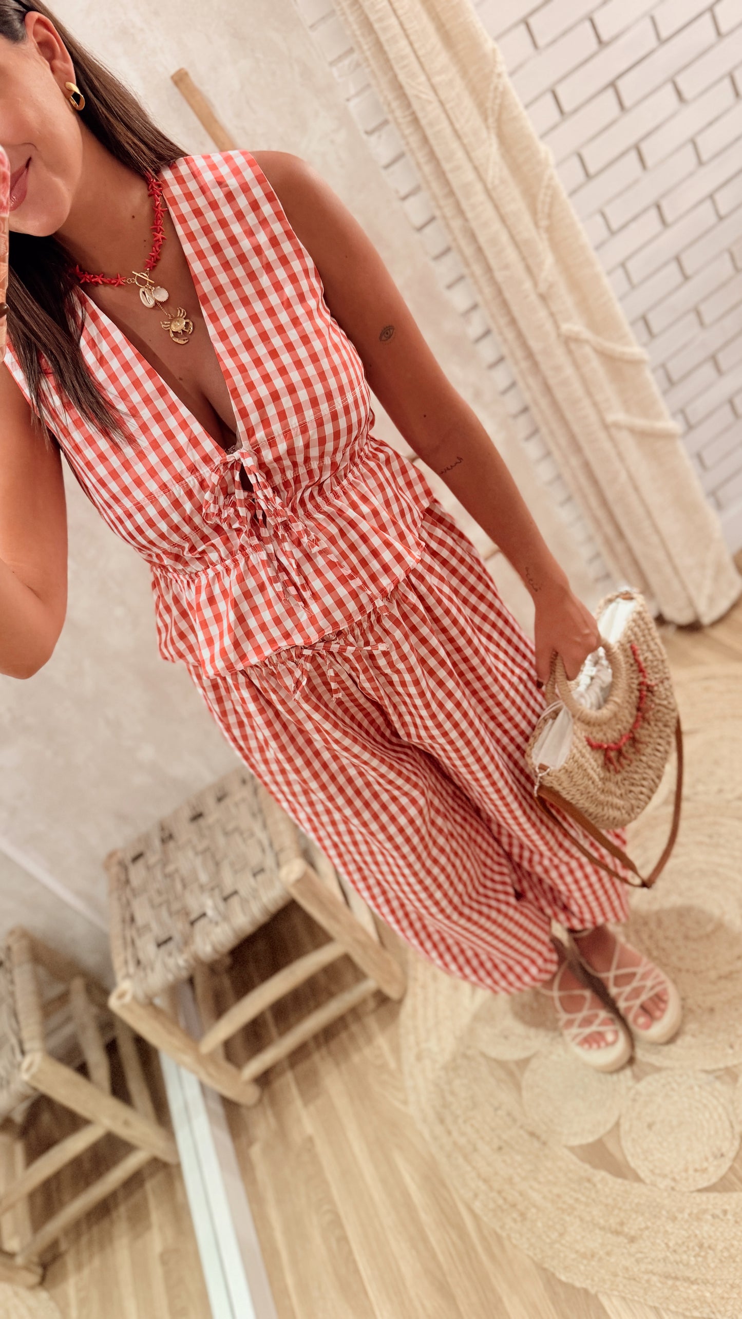 Conjunto Vichy Colete & Calças Balloon