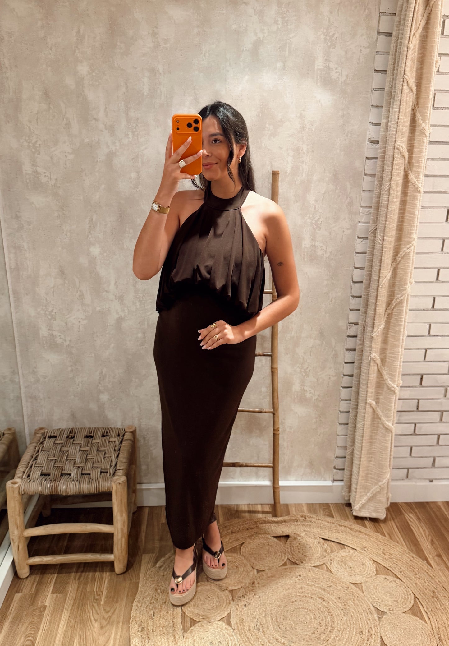 Vestido Midi Halter Drapeado