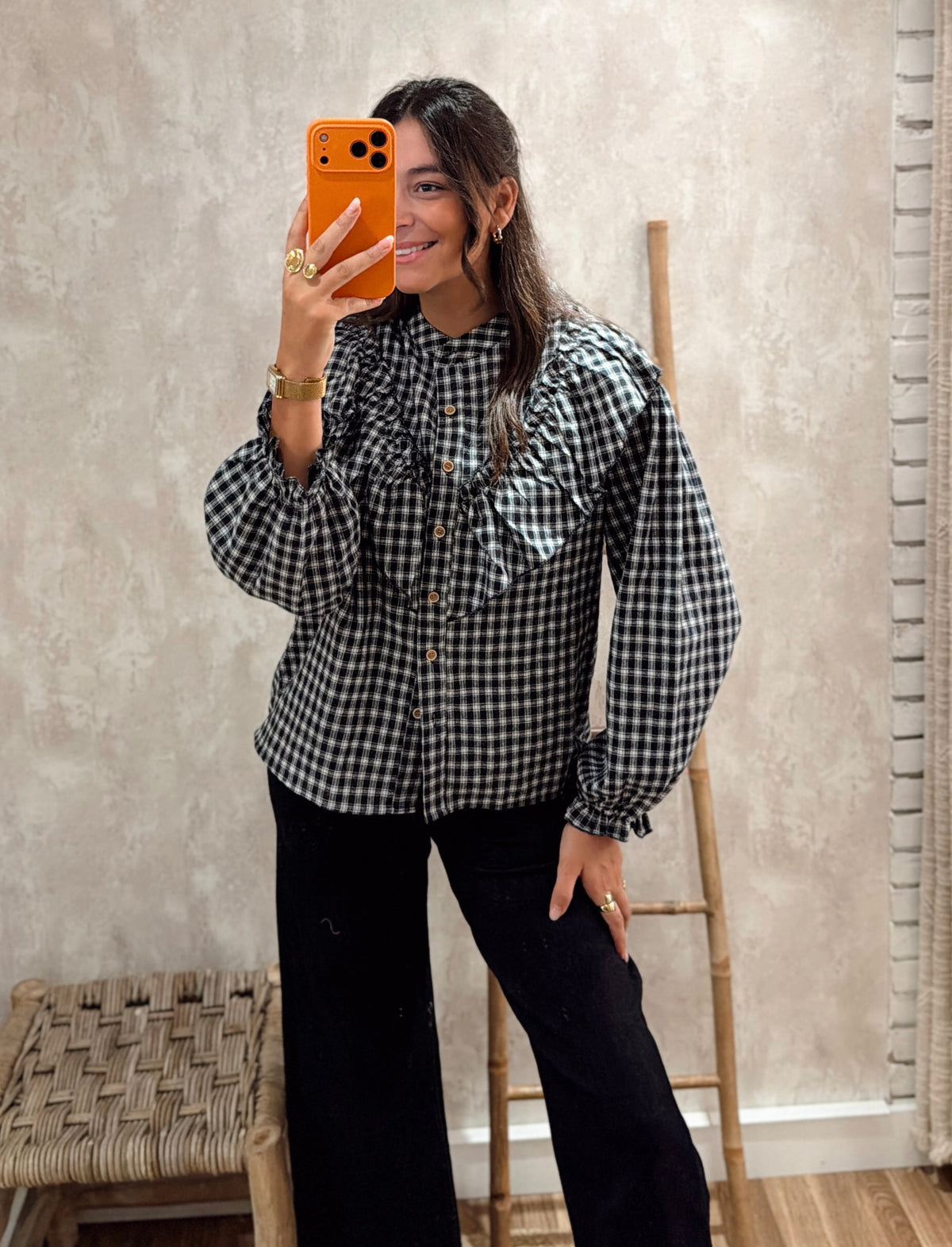 Camisa Xadrez com Folhos