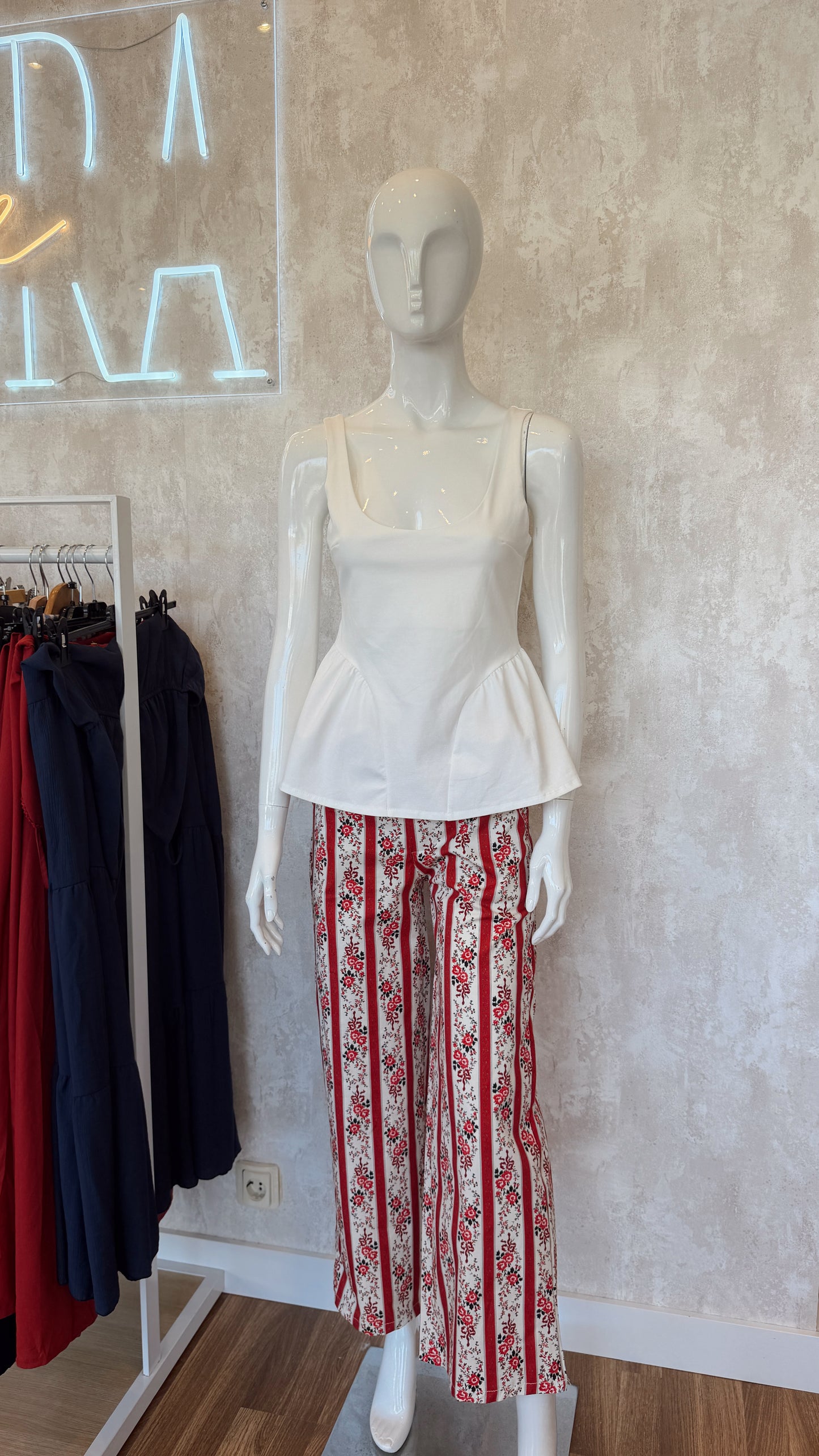 Calça Floral Listada