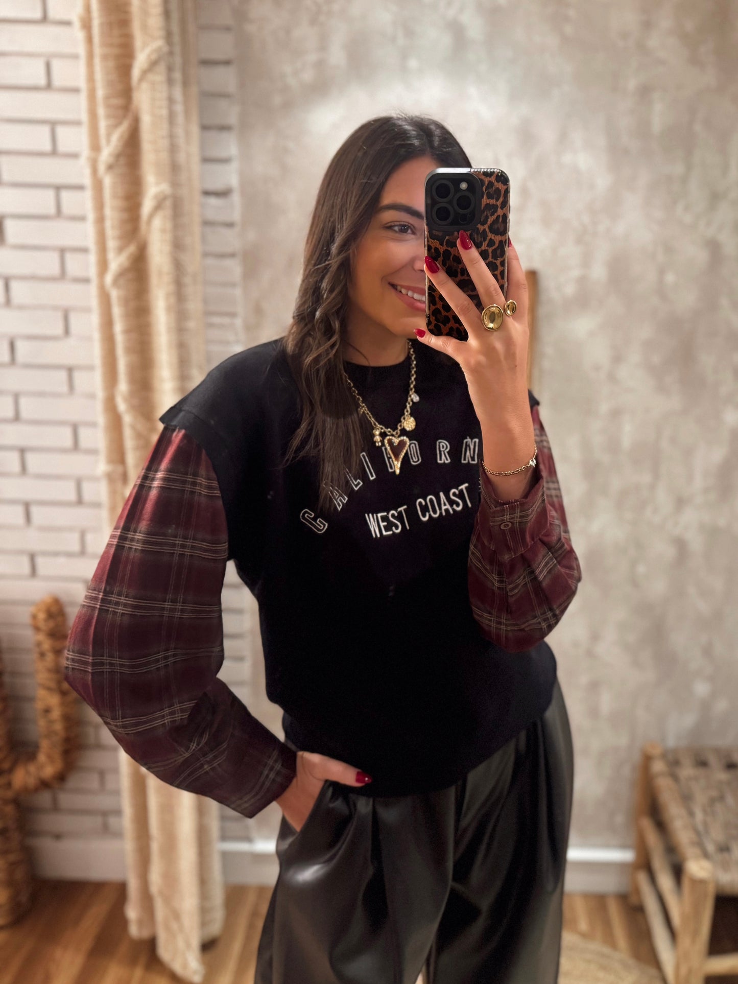 Malha c/mangas em padrão xadrez