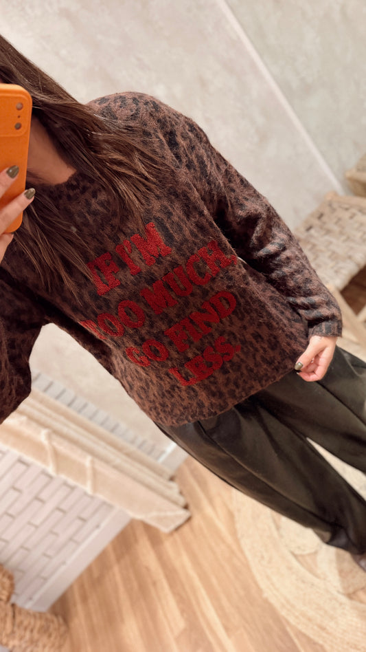 Camisola de malha leopardo com lettering vermelho