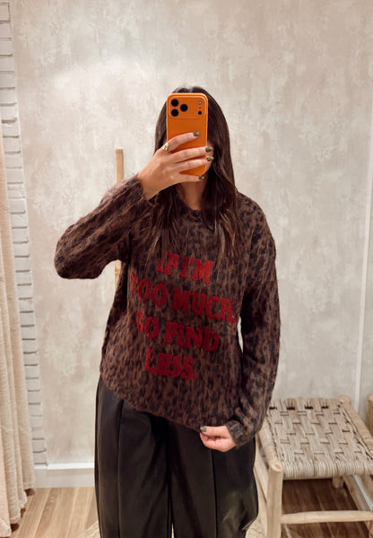 Camisola de malha leopardo com lettering vermelho
