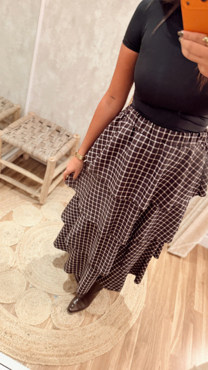 Saia Midi Xadrez com Folhos
