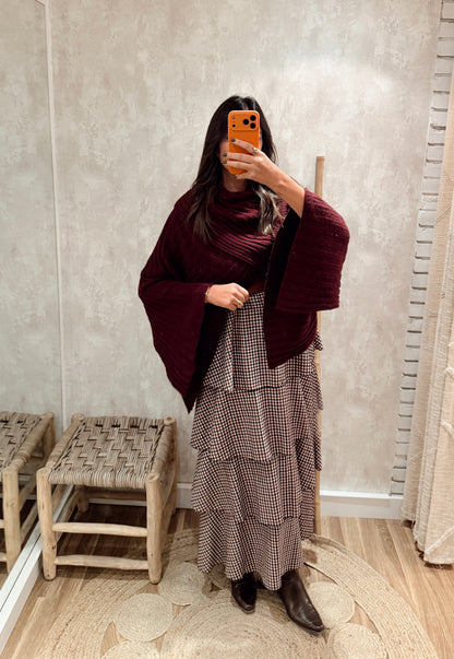 Saia Midi Xadrez com Folhos